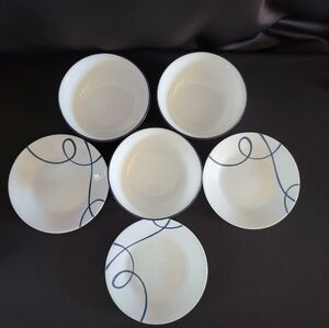 Corelle LIA‎ Salad Plates Bowls Set of 3 Navy Blue Swirl White